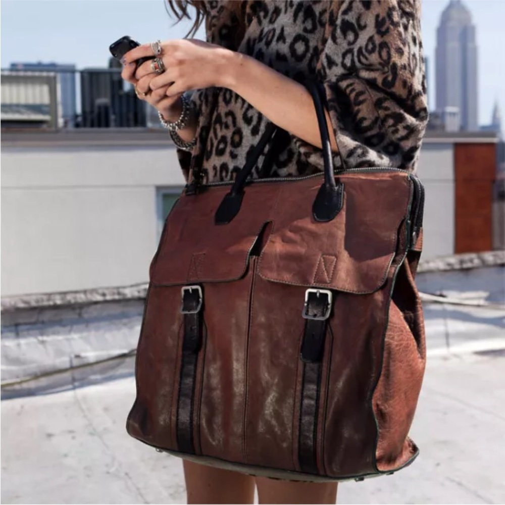 New A.toy Geordon Handbag Italian lambskin Leather Tote & Pouch Brown